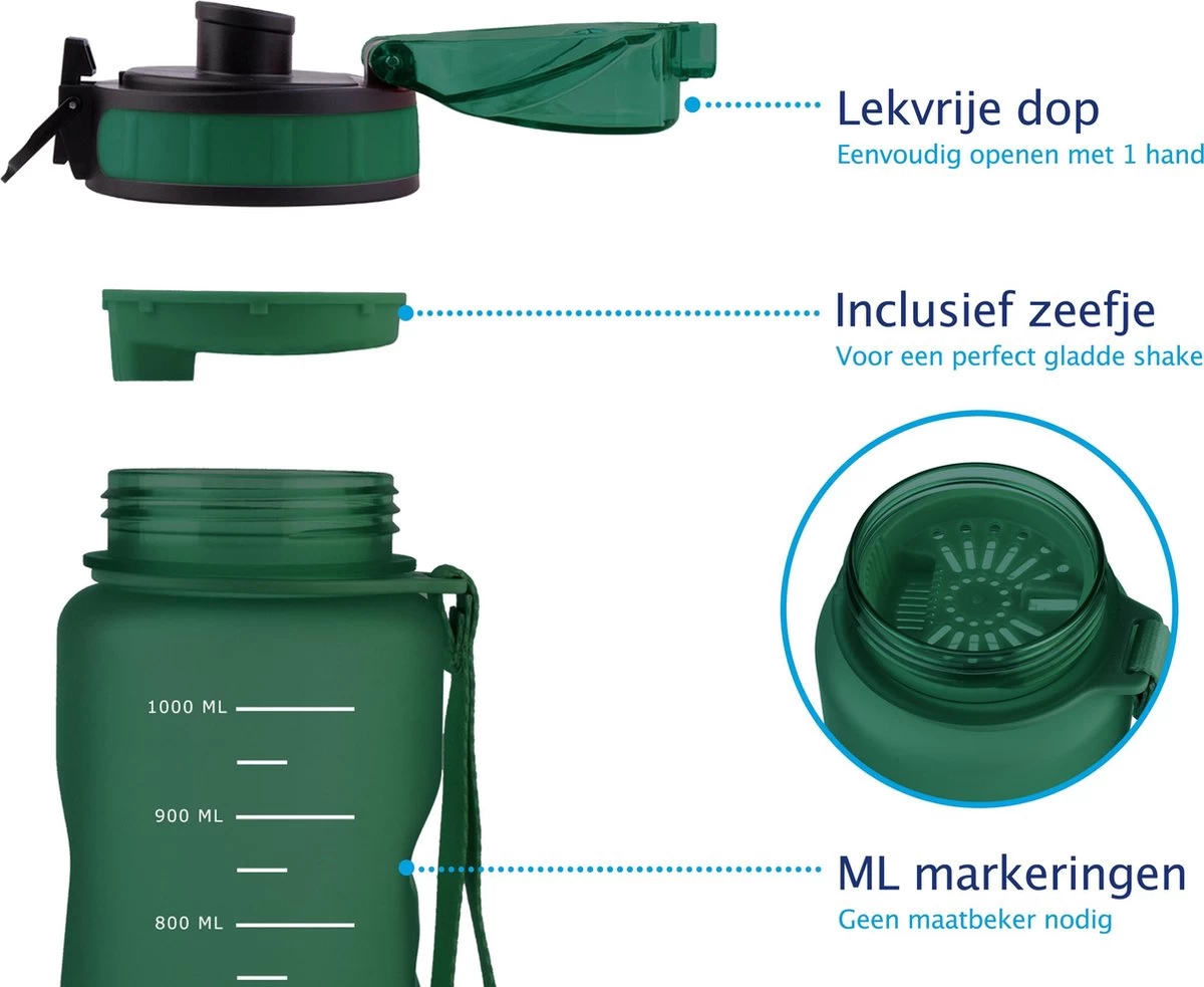 TIGR The Athlete - Drinkfles - Waterfles Met Fruit Filter - 1000ml - Groen - Met Mengbal Voor Shakes 3 TIGR The Athlete - Drinkfles - Waterfles Met Fruit Filter - 1000ml - Groen - Met Mengbal Voor Shakes - Afbeelding 3