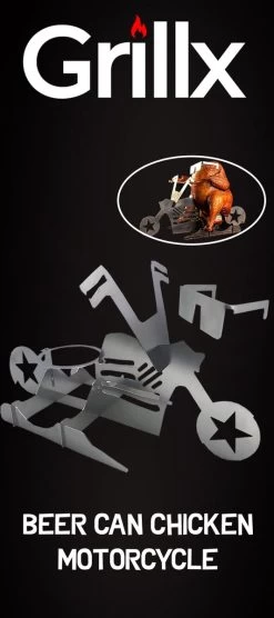 GrillX Beer Can Chicken Houder - Kiphouder Motorcycle - BBQ Accesoires - Bierkip - Barbeque Gereedschap - Chicken Sitter -Demeyere Winkel 533x1200