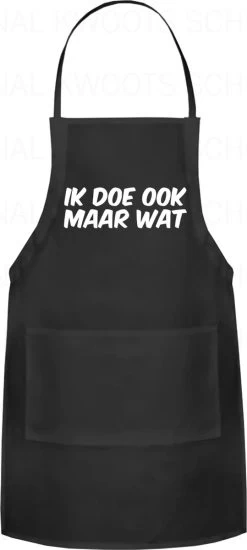IK DOE OOK MAAR WAT Unisex Schort - Zwart - One Size (volwassenen) - Keuken Schort - Barbeque BBQ Schort - Bedieningsschort - Grappige Teksten - Original Kwoots- Voor Zowel Mannen Als Vrouwen - Verstelbaar - Wasbaar - Cadeau - Apron -Demeyere Winkel 539x1200