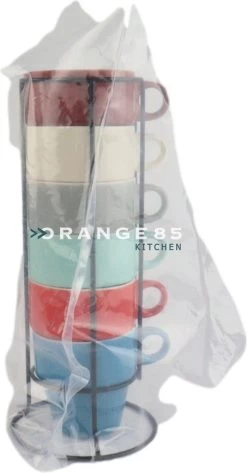 Orange85 Koffiekopjes - Met Houder - Set Van 6 - Gekleurd - 300 Ml - Keramiek -Demeyere Winkel 626x1200