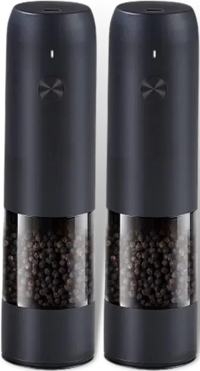 GOV Elektrische Peper- En Zoutmolen Zwart XL Set Oplaadbaar - Pepermolen - Peper En Zoutstel 1 GOV Elektrische Peper- En Zoutmolen Zwart XL Set Oplaadbaar - Pepermolen - Peper En Zoutstel