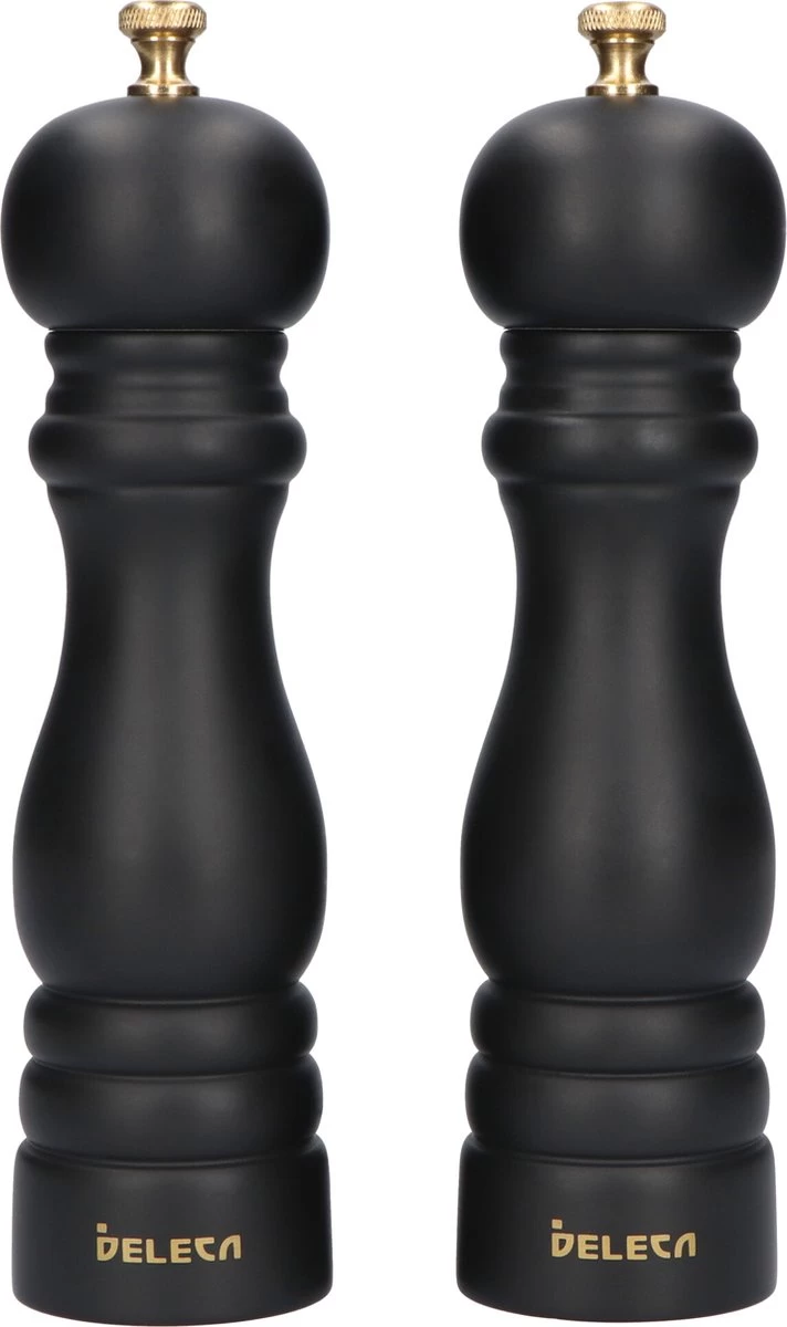 Deleca Luxe Peper En Zoutmolen Set - Met Geschenkdoos - Zout / Pepermolen - Rubberhout - Zwart & Goud 1 Deleca Luxe Peper En Zoutmolen Set - Met Geschenkdoos - Zout / Pepermolen - Rubberhout - Zwart & Goud