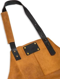 Leren Schort – Soepel Licht Bruin Leer - Barbecueschort - Kokschort - Kookschort – Keukenschort Man – 81 X 56 Cm -Demeyere Winkel 915x1200