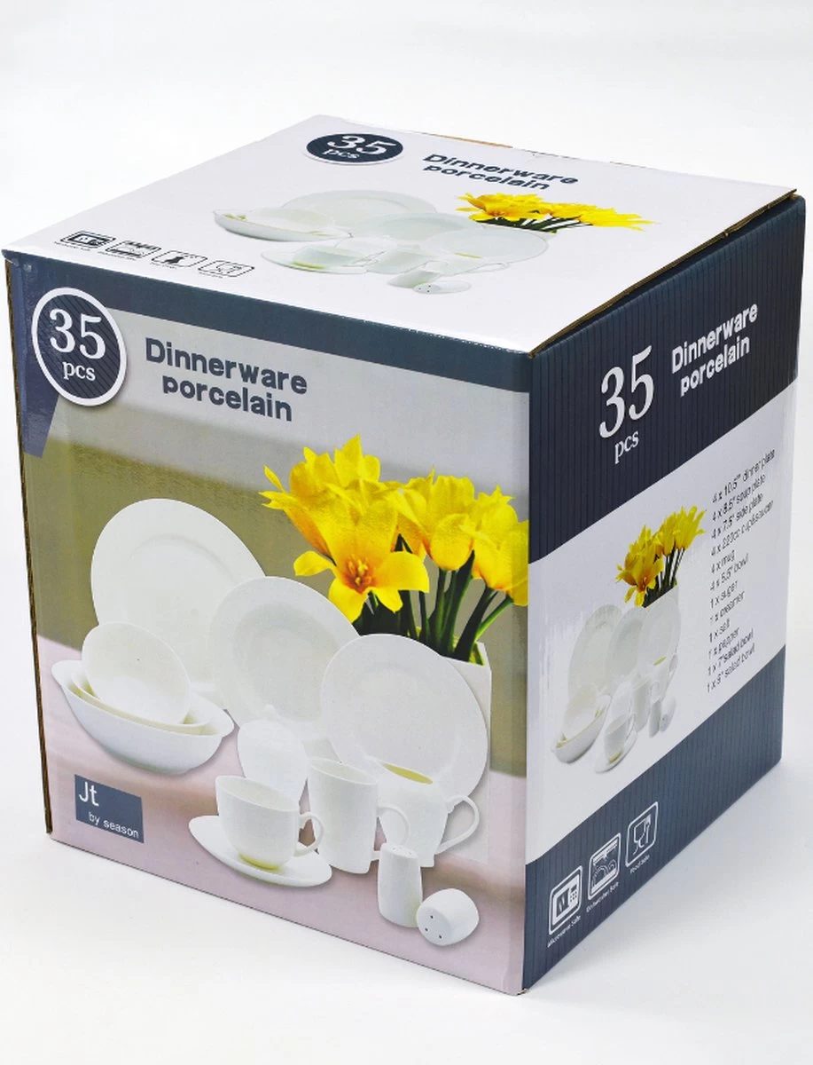 JT Serviesset - Wit - 35delig - 4 Persoons - Luxe Reliëf Design 5 JT Serviesset - Wit - 35delig - 4 Persoons - Luxe Reliëf Design - Afbeelding 5